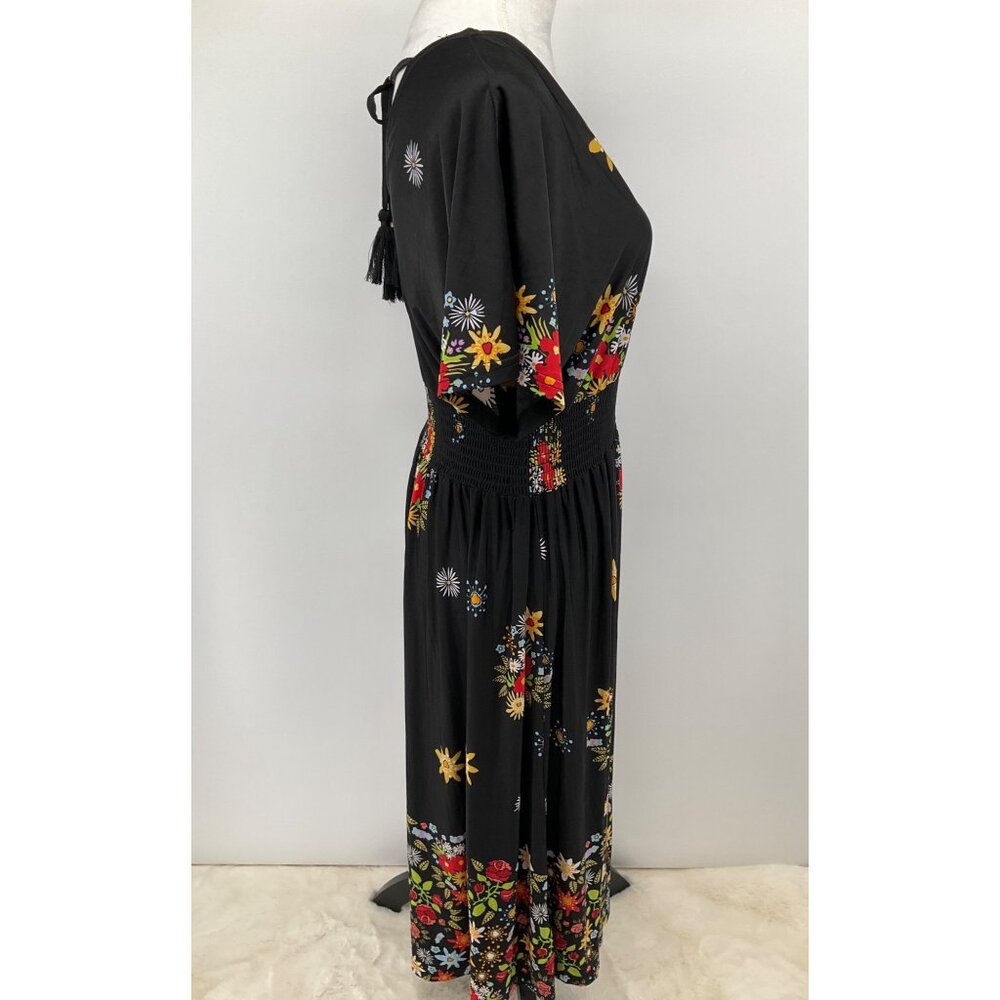 Lildy New Size L/XL Tassel Tie Back Maxi Dress Black Floral Boho - Picture 8 of 10